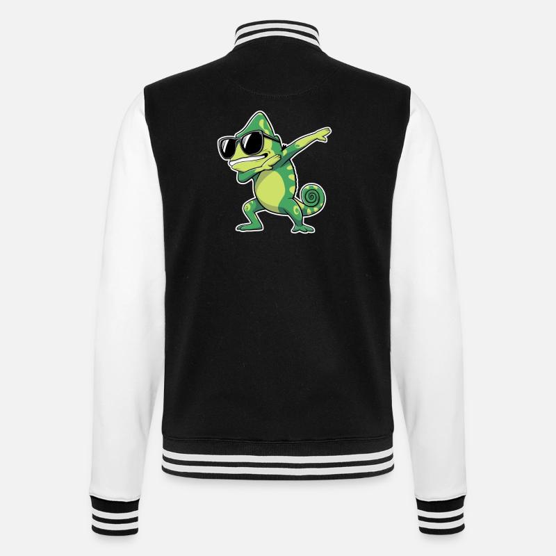 Dabbing chameleon with sunglasses - College Sweat Jacket - black/white