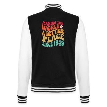 1949 Geburtstag Vintage Hippie Groovy - College-Sweatjacke - Schwarz/Weiß - Hinten - Marisol (170cm)