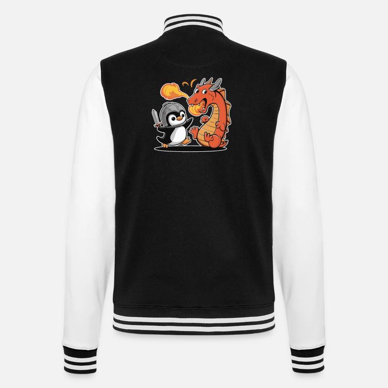 Ritter Pinguin Kämpft Gegen Drachen - College-Sweatjacke - Schwarz/Weiß