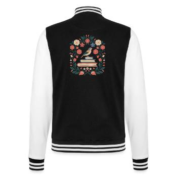 Cottagecore Birds and Books Surrounded by Flowers - College Sweat Jacket - black/white - Back - Marisol (170cm)