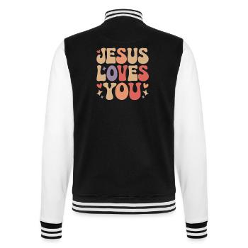 Jesus Liebt Dich Christen Spruch - College-Sweatjacke - Schwarz/Weiß - Hinten - Marisol (170cm)