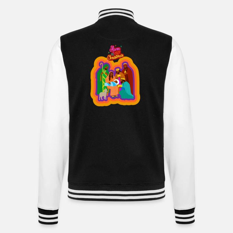 Weihnachtskrippe - College-Sweatjacke - Schwarz/Weiß