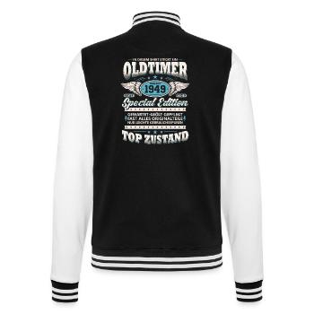 Oldtimer Baujahr 1949 Jahrgang Geburtstag Geschenk - College-Sweatjacke - Schwarz/Weiß - Hinten - Marisol (170cm)