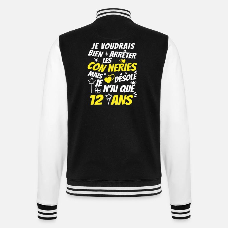 connerie 12 ans / idée cadeau enfant / 12 ans - Veste Teddy - noir/blanc
