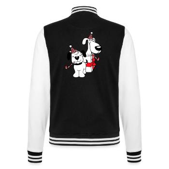 2 chiens anniversaire cadeau fête chapeau célébrer crapaud - Veste Teddy - noir/blanc - Dos - Marisol (170cm)