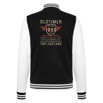 64. Geburtstag Oldtimer Oktober Jahrgang 1959 - College-Sweatjacke - Schwarz/Weiß - Hinten - Marisol (170cm)