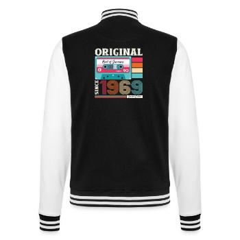 55. Geburtstag Kassette Januar Jahrgang 1969 - College-Sweatjacke - Schwarz/Weiß - Hinten - Marisol (170cm)