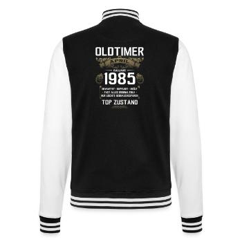 40. Geburtstag Oldtimer April Jahrgang 1985 - College-Sweatjacke - Schwarz/Weiß - Hinten - Marisol (170cm)