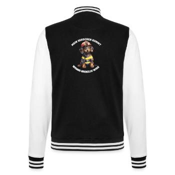 Herrchen kommt wenns brenzlig wird Dackel Welpe - College-Sweatjacke - Schwarz/Weiß - Hinten - Marisol (170cm)