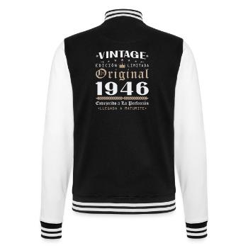 Vinatge 1946 Geburtstagsgeschenk - College-Sweatjacke - Schwarz/Weiß - Hinten - Marisol (170cm)