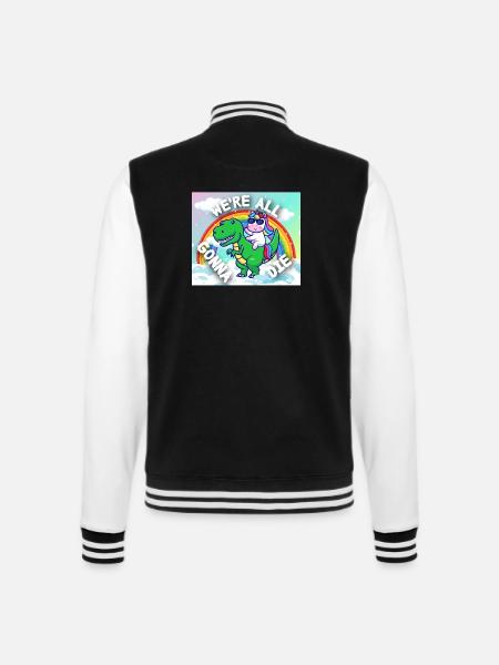 We re all gonne die Einhorn auf T-Rex Dino lustig - College-Sweatjacke - Schwarz/Weiß