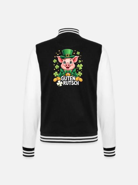 Guten Rutsch Silvester Neujahr Glücksschwein - College-Sweatjacke - Schwarz/Weiß
