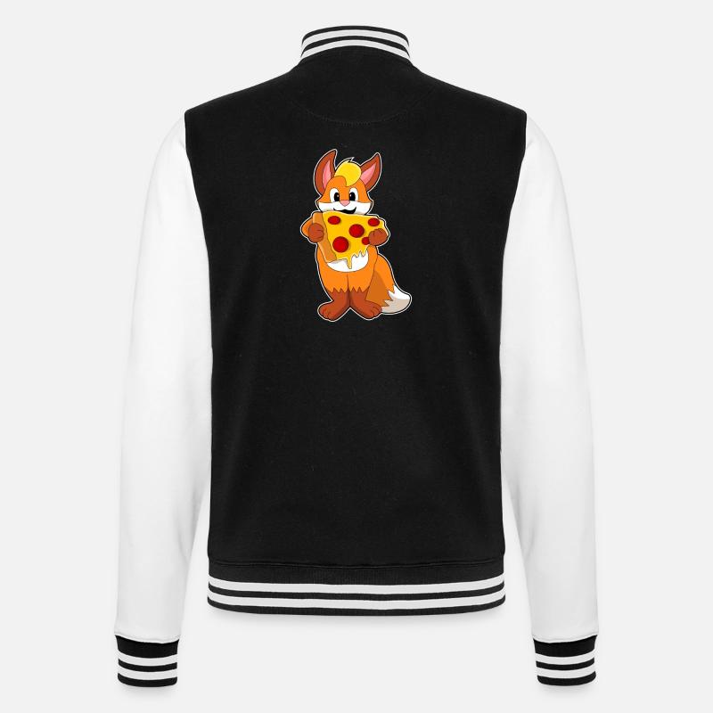 Fuchs mit Pizza - College-Sweatjacke - Schwarz/Weiß