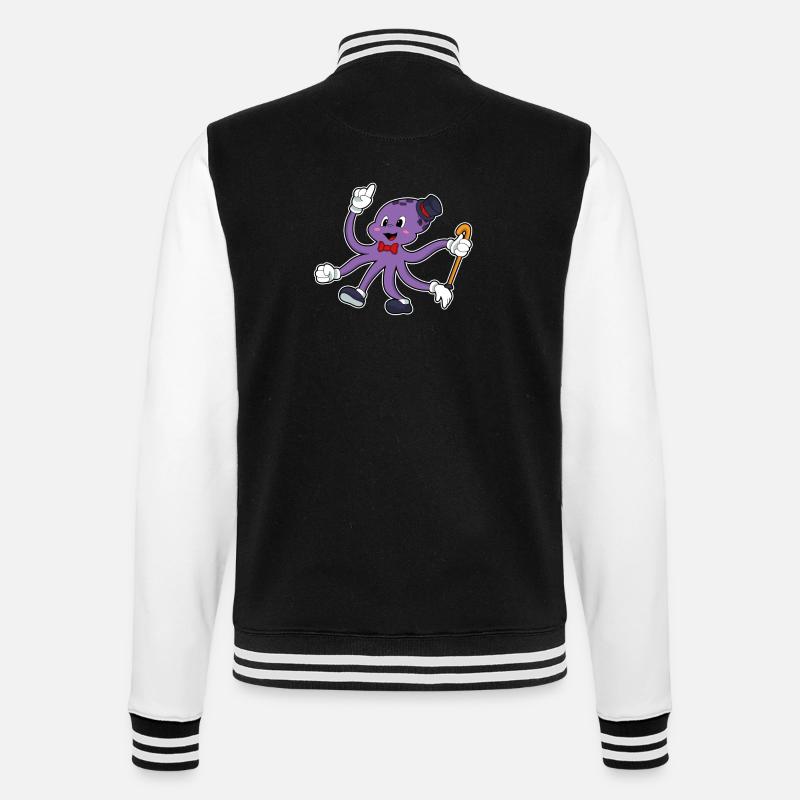 Krake als Zauberer mit Hut - College-Sweatjacke - Schwarz/Weiß
