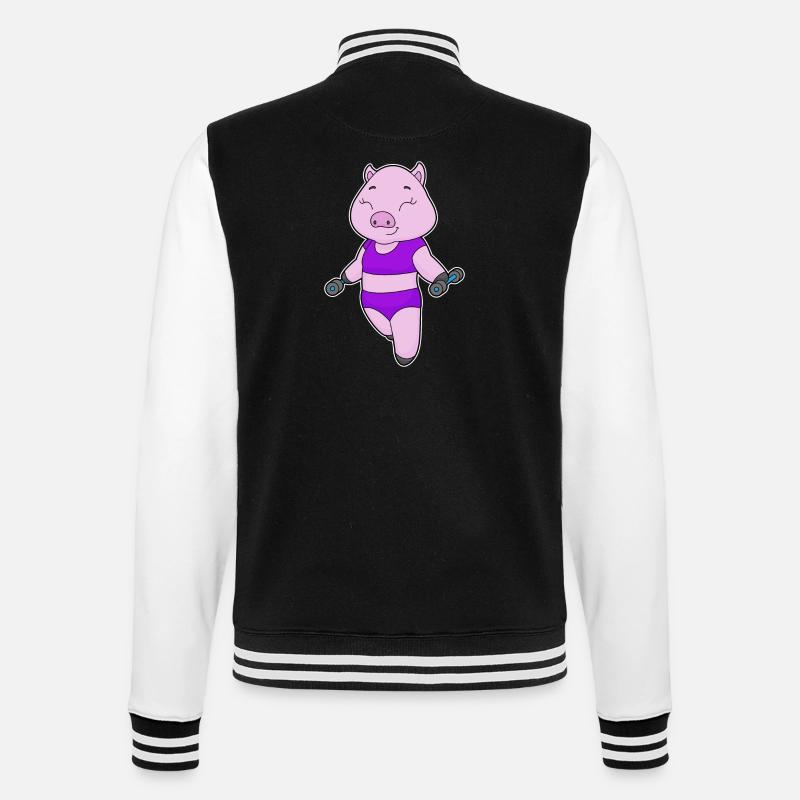 Bodybuilder cochon avec haltères - Veste Teddy - noir/blanc