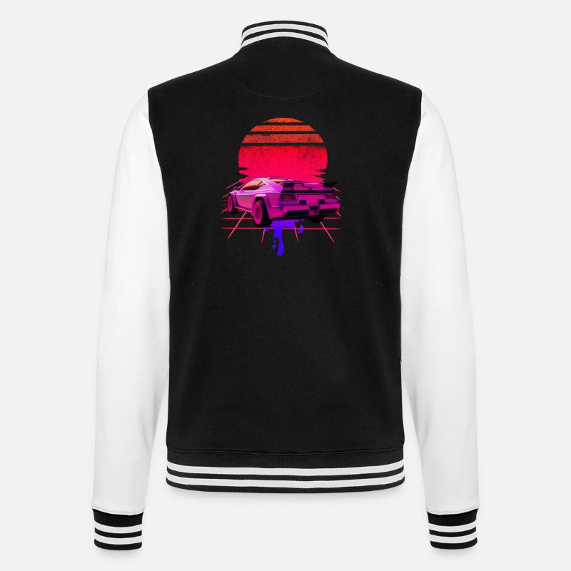 Retro Wave Supercar Sunset - College-Sweatjacke - Schwarz/Weiß