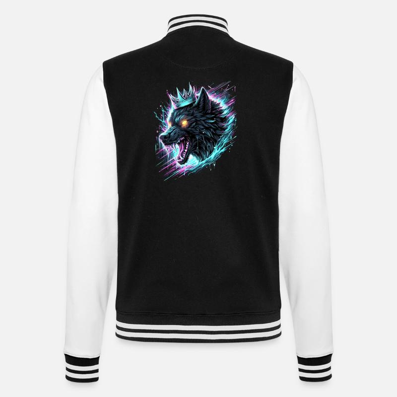 Königlicher Wolf Synthwave - College-Sweatjacke - Schwarz/Weiß