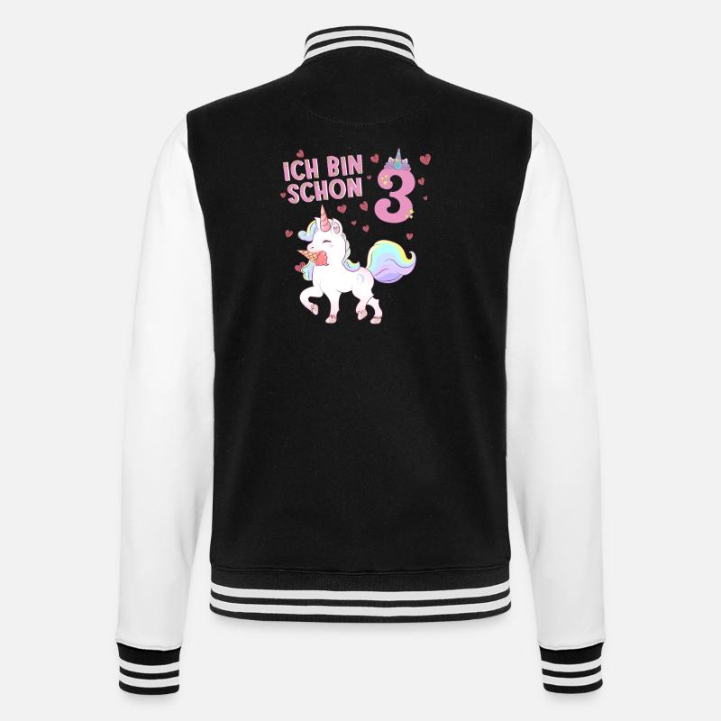 ich bin schon 3 - einhorn - College-Sweatjacke - Schwarz/Weiß