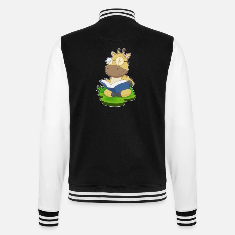 Giraffe Nerd Buch Brille - College-Sweatjacke - Schwarz/Weiß