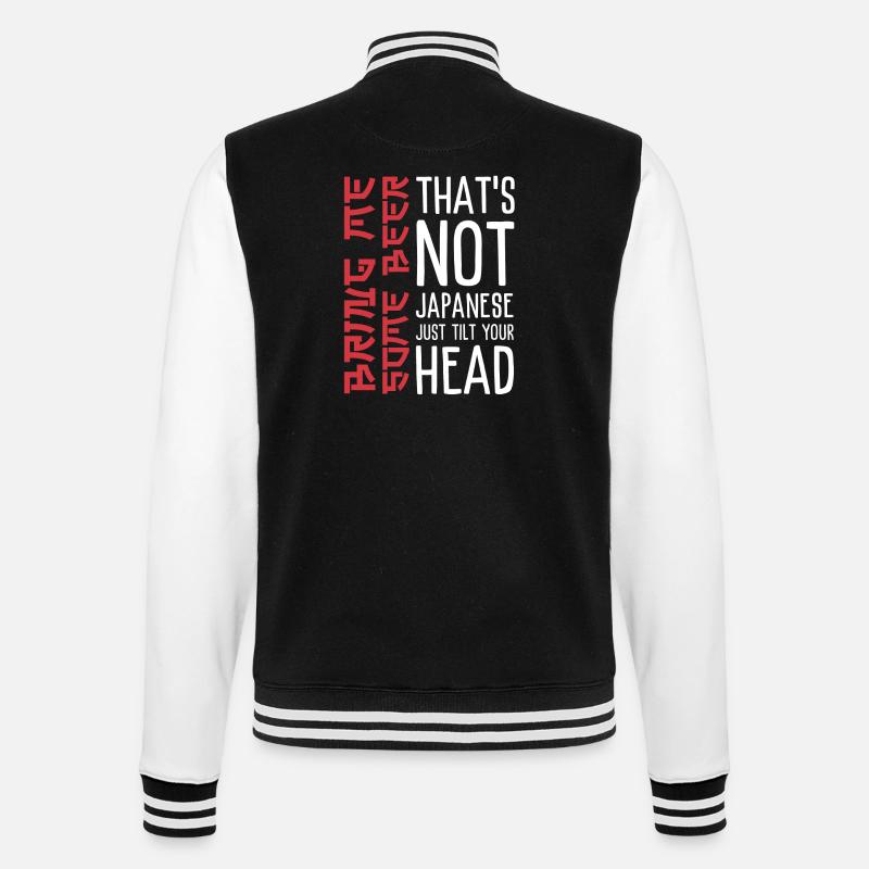 Witziger Bier Spruch mit Japanischer Ästhetik   - College-Sweatjacke - Schwarz/Weiß