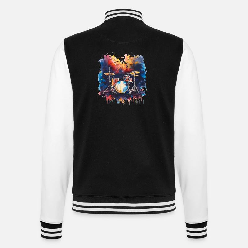 Schlagzeug Synthwave - College-Sweatjacke - Schwarz/Weiß