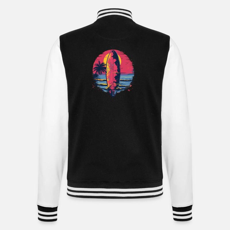 Surfboard Synthwave - College Sweat Jacket - black/white
