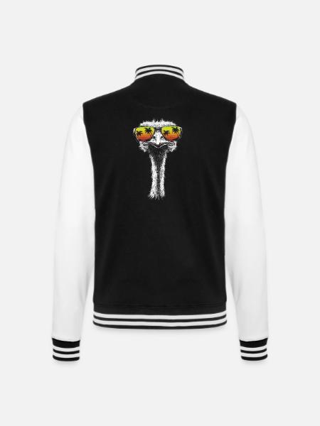 Strauß Sonnenbrille Vogel Palmen Geschenk Retro - College-Sweatjacke - Schwarz/Weiß