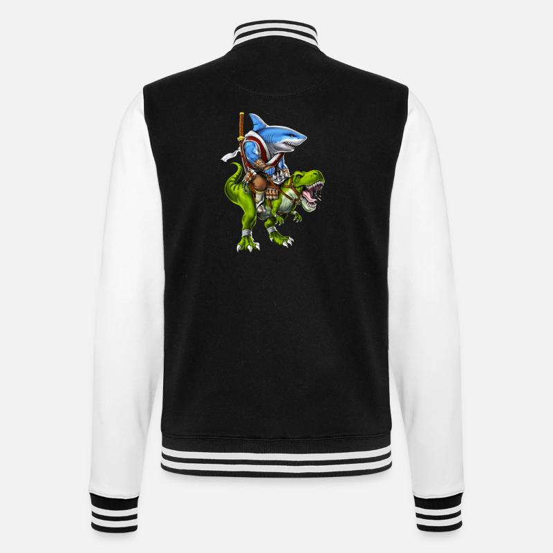 Requin samouraï chevauchant un dinosaure T-Rex - Veste Teddy - noir/blanc