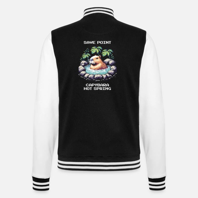 Save Point: Capybara Onsen | Relaxation - College Sweat Jacket - black/white