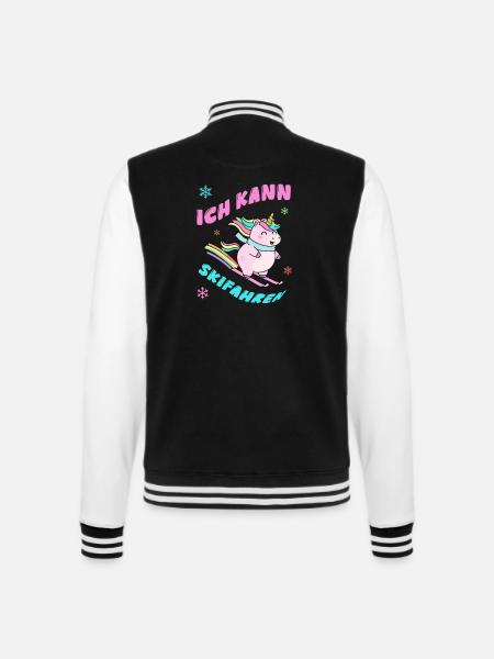 Einhorn Skifahren - Winterdesign - College-Sweatjacke - Schwarz/Weiß
