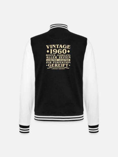Vintage 1960 Jahrgang geboren 65 Jahre - College-Sweatjacke - Schwarz/Weiß