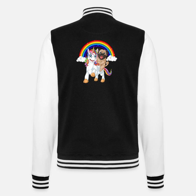 Mops Reiten Einhorn - College-Sweatjacke - Schwarz/Weiß