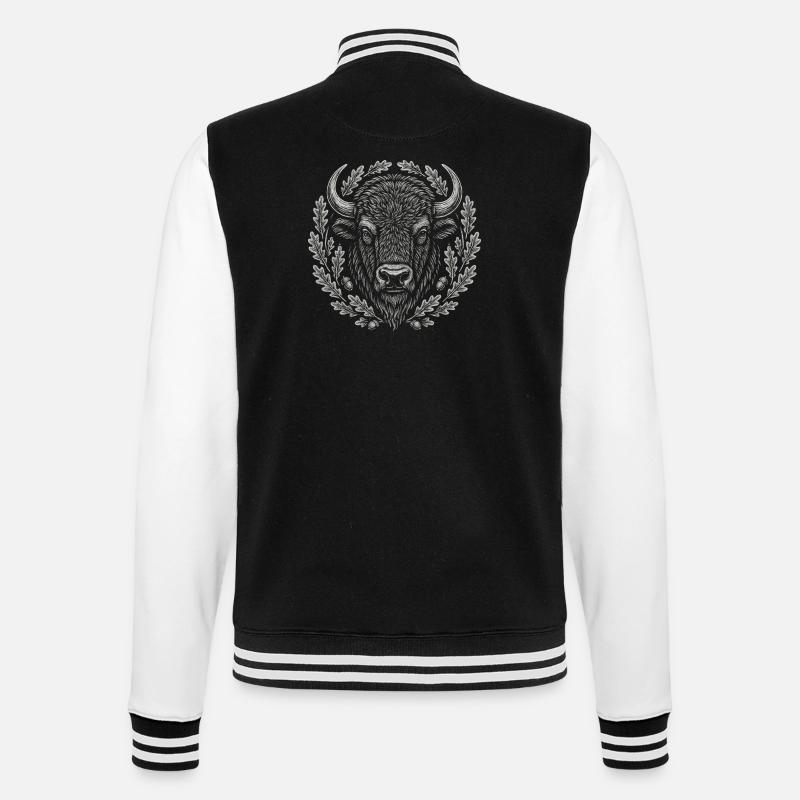 Europäischer Bison mit Eichenkranz Kunst - College-Sweatjacke - Schwarz/Weiß