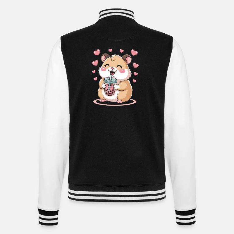 Kawaii Bubble Tee Hamster Boba Tee - College-Sweatjacke - Schwarz/Weiß