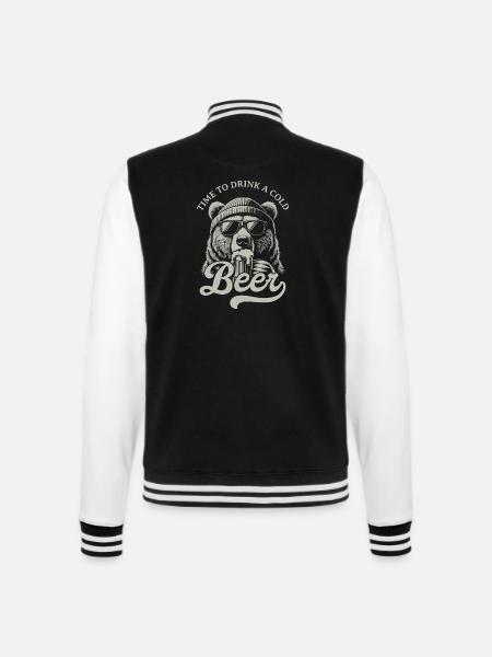 Bierzeit Bär mit Sonnenbrille - College-Sweatjacke - Schwarz/Weiß