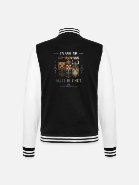 Bärtigermann – Nordisches Wikinger Design - College-Sweatjacke - Schwarz/Weiß