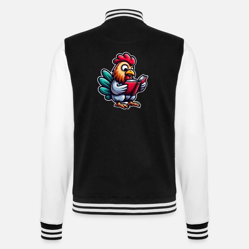Lesender Hahn im Comicstil - College-Sweatjacke - Schwarz/Weiß