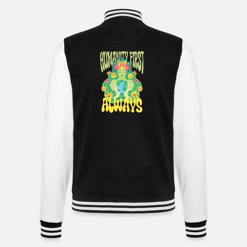 Menschlichkeit Equality Humanity First Always - College-Sweatjacke - Schwarz/Weiß