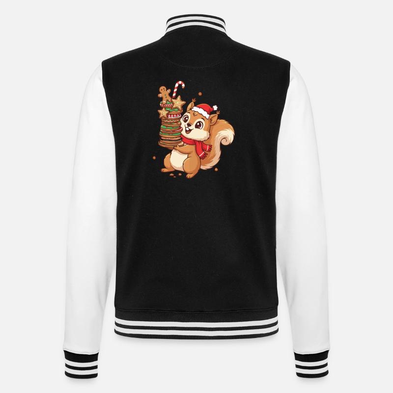 Weihnachts Eichhörnchen mit Keksen - College-Sweatjacke - Schwarz/Weiß