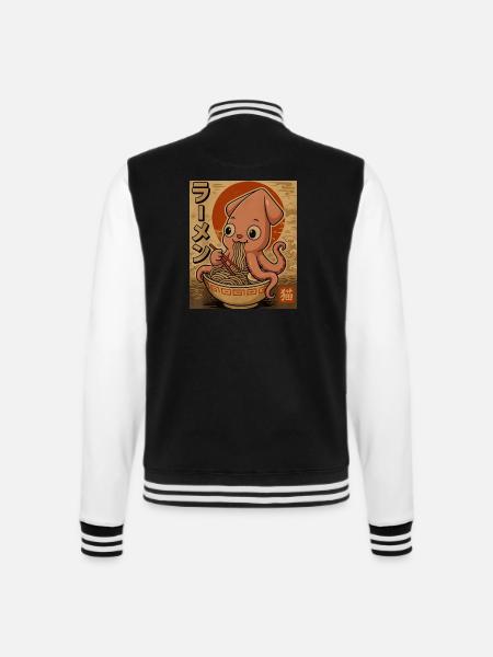 Ramen-Oktopus Cartoon in Sepia - College-Sweatjacke - Schwarz/Weiß