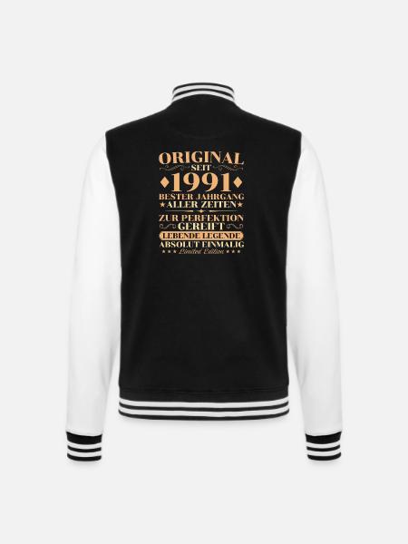 Original 1991 Jahrgang Geburtstag 35 Jahre - College-Sweatjacke - Schwarz/Weiß