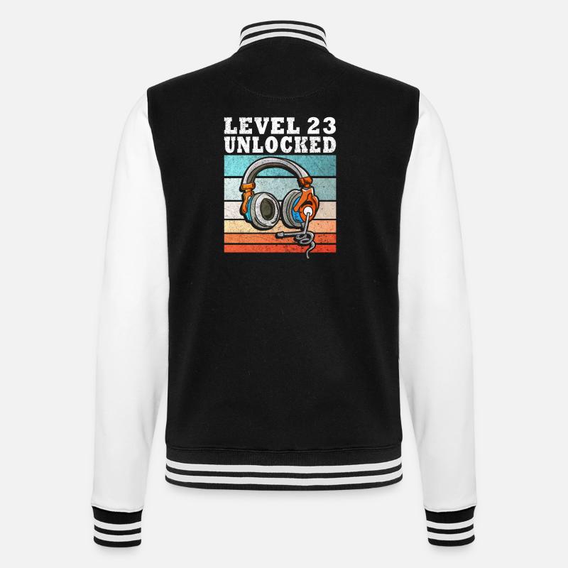 Level 23 Unlocked mit Kopfhörern - College-Sweatjacke - Schwarz/Weiß