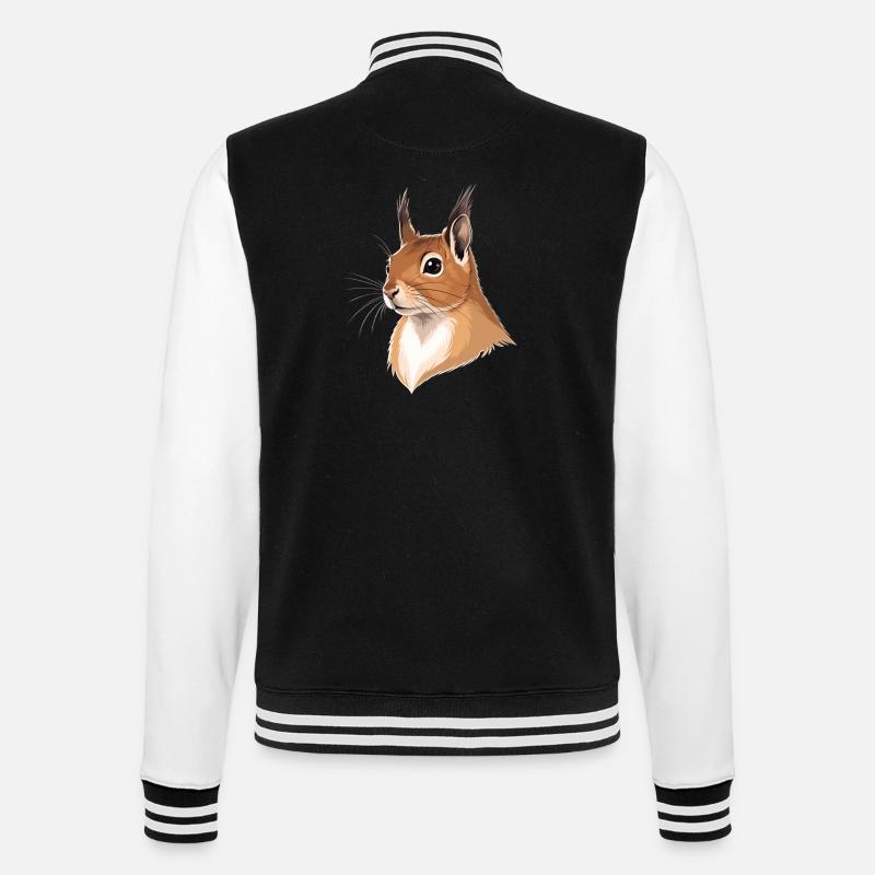 Illustrierter Eichhörnchenkopf - College-Sweatjacke - Schwarz/Weiß