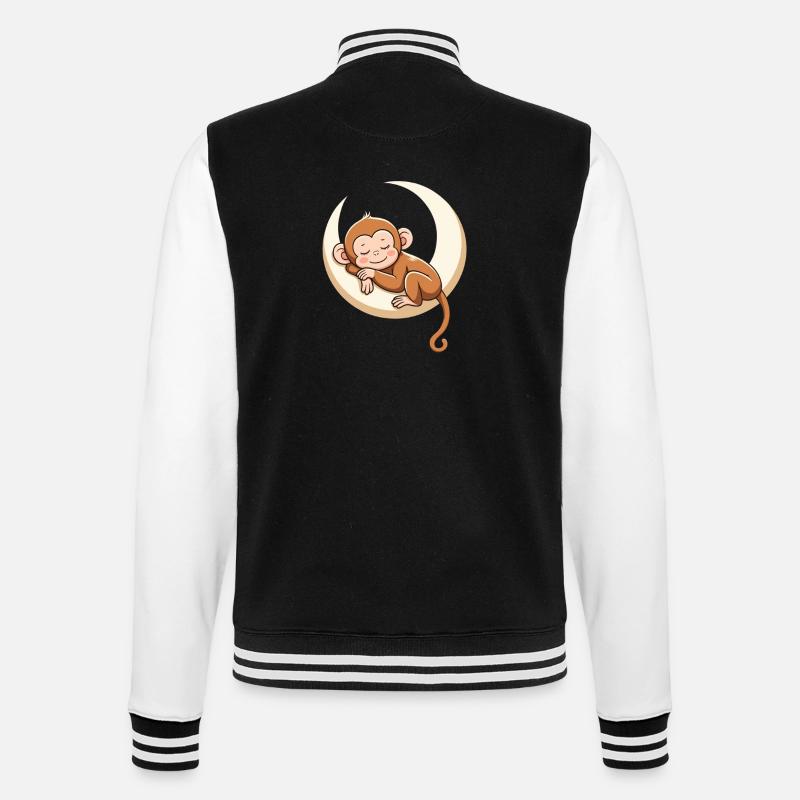 Sleeping monkey on moon pillow - College Sweat Jacket - black/white