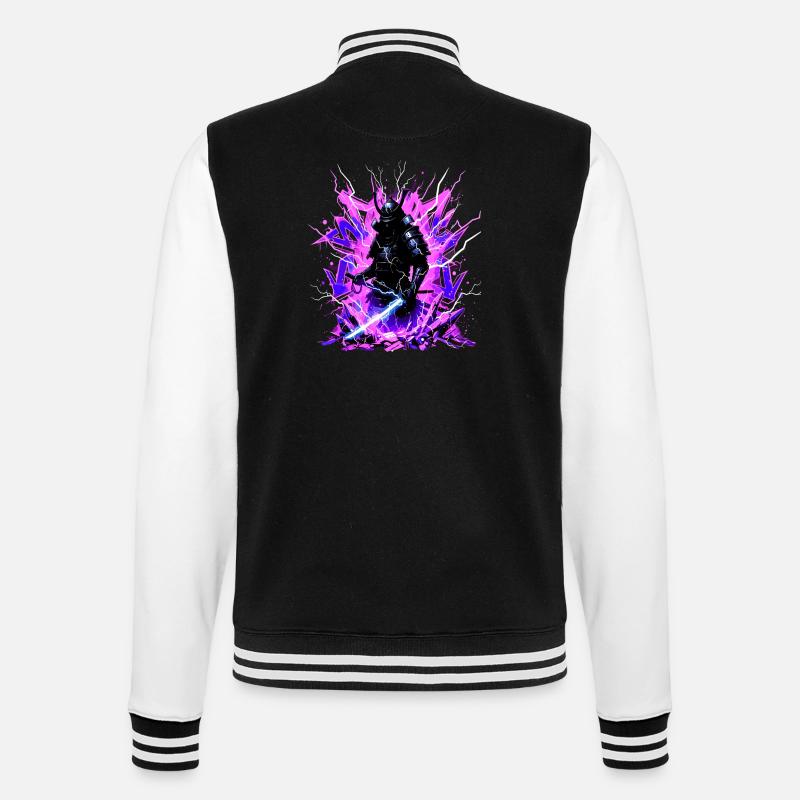 Cyber Samurai – Synthwave Katana Geist - Veste Teddy - noir/blanc