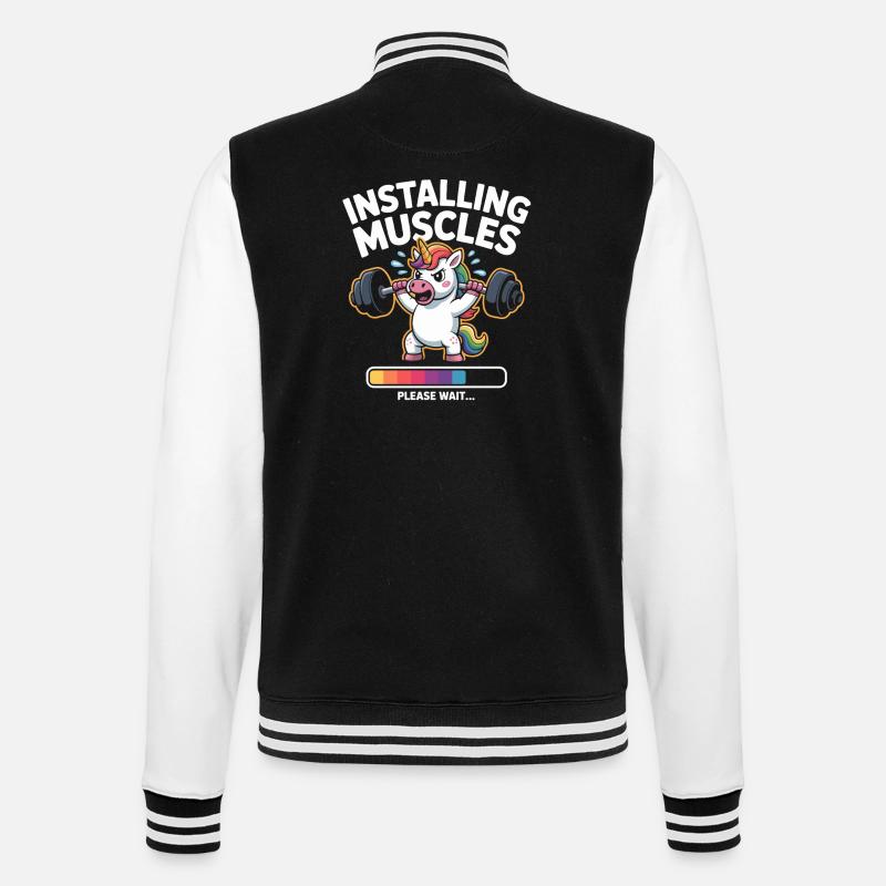 Einhorn hebt Gewichte - College-Sweatjacke - Schwarz/Weiß
