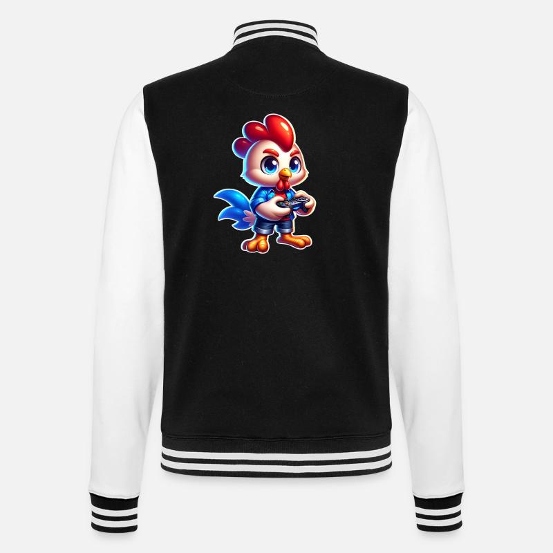 Gaming Huhn mit Controller - College-Sweatjacke - Schwarz/Weiß