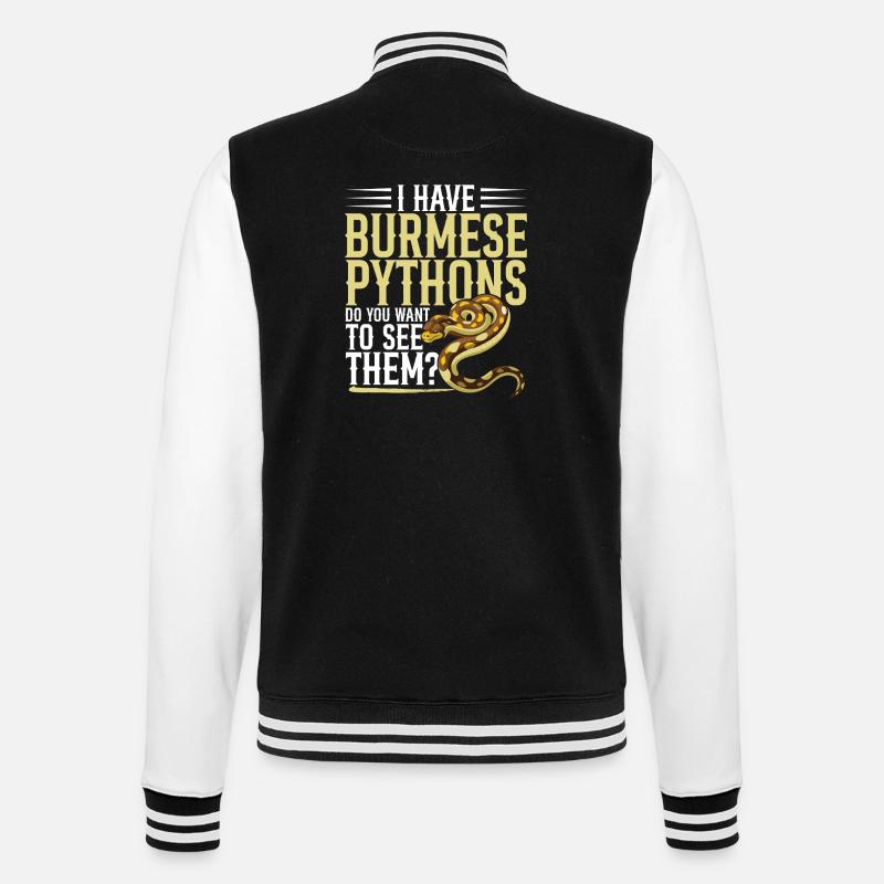 Burmesische Python HDE Schlangen-Stofftier-Reptil - College-Sweatjacke - Schwarz/Weiß