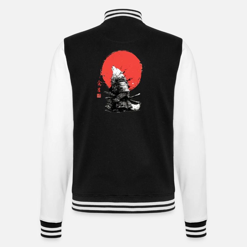 Wolf Samurai under Crimson Sun - College Sweat Jacket - black/white