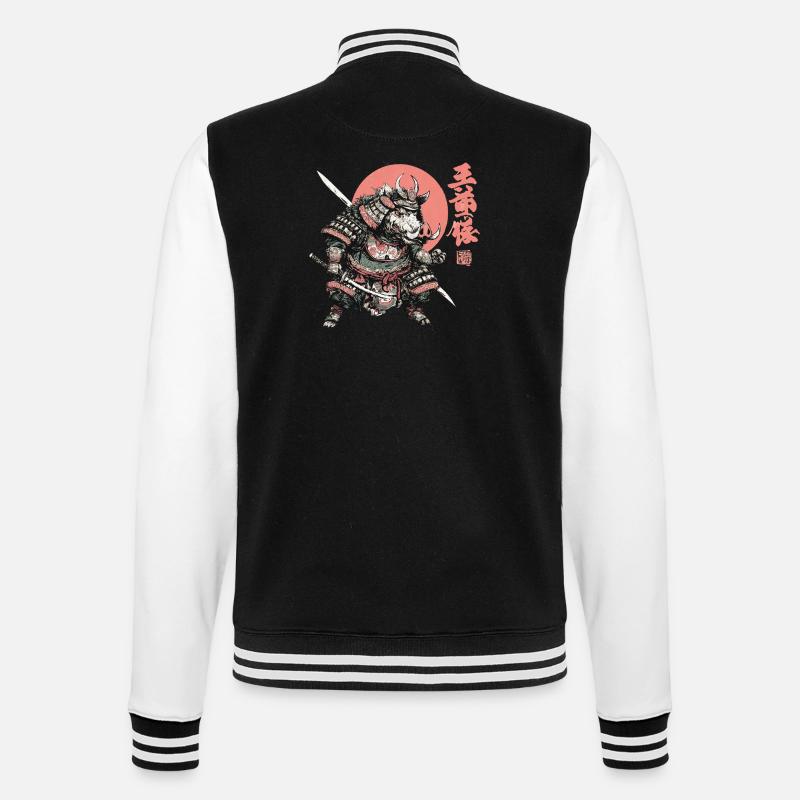 Boar Samurai under Crimson Sun - College Sweat Jacket - black/white
